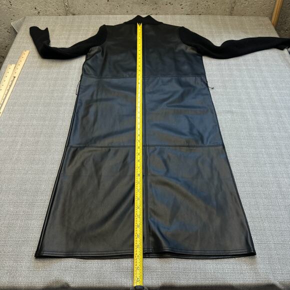 Ann Taylor Petite Faux Leather Knit Dress Medium Mob Wife Turtleneck Belt New - Picture 8 of 10